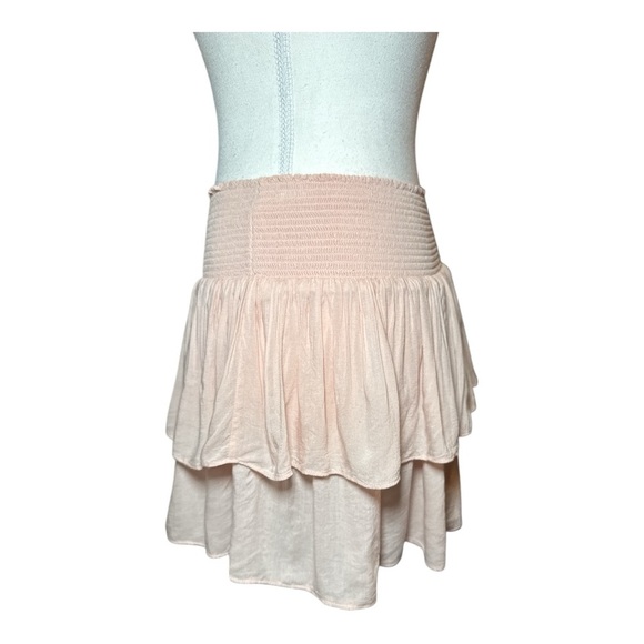 RAMY BROOK Sibyl Skirt Blush Sz S Smocked Ruffle Tiered Mini Skirt Preppy - Picture 5 of 11